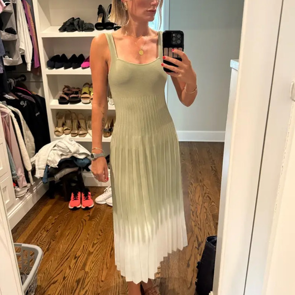 Staud Dip Dye Fit Flare Knit Midi Dress MEDIUM Pleated Romantic Sleeveless $300 - Picture 5 of 10